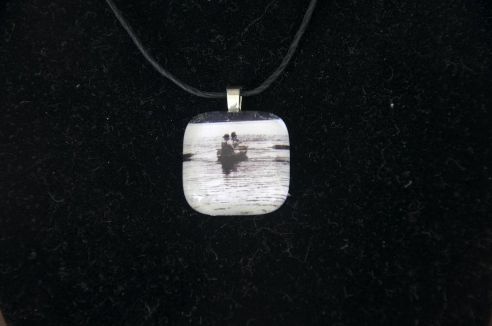 Canoe Glass Pendant on Black Cord