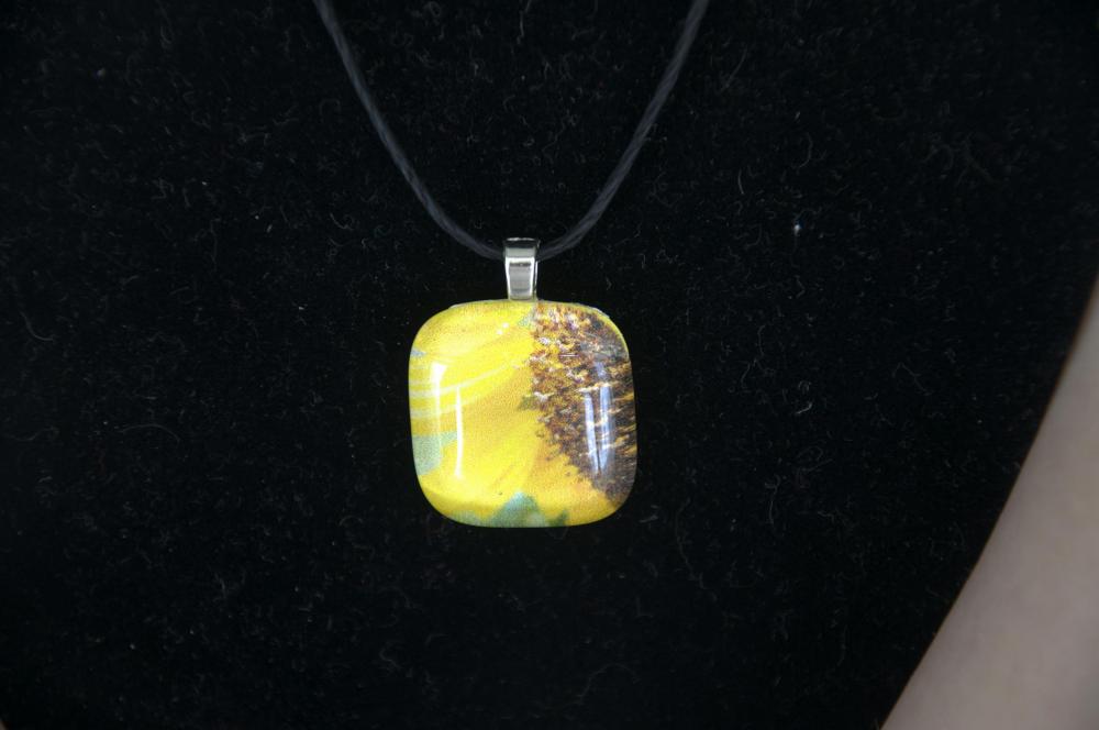 Sunshine Head Glass Pendant on Black Cord 