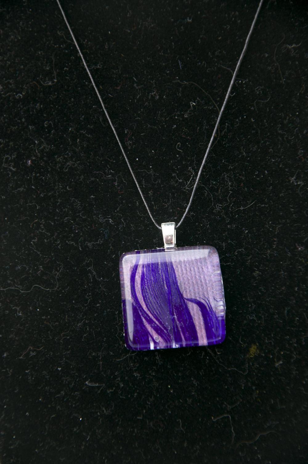 Purple Feather Pendant on Black Cord