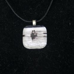 Canoe Glass Pendant on Black Cord