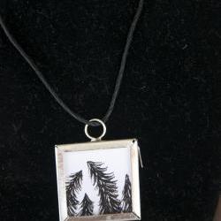 Pine Trees Pendant on Black Cord