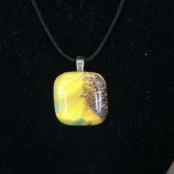 Sunshine Head Glass Pendant on Black Cord 