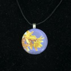 Yellow and Purple Glass Pendant on Black Cord