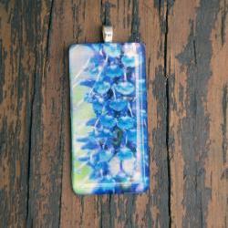 Purple/Blue Flower Pendant on Black Cord 